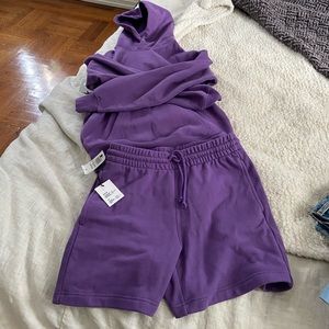 NWT Aritzia TNA sweat shorts and hoodie in Fig Purple